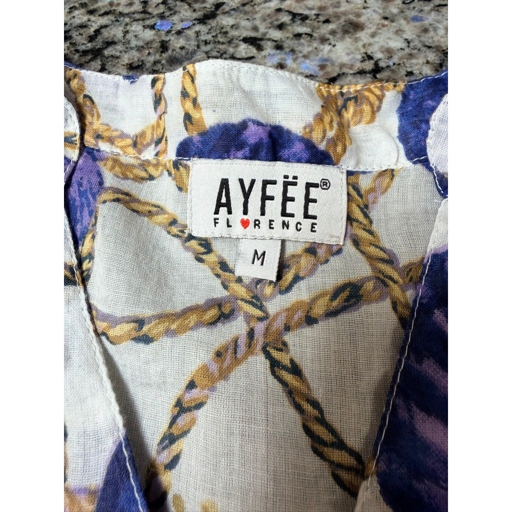Ayfëe Florence Cotton Gauze Seashell Rope Print Tiered Bell Sleeve Dress M - Picture 11 of 11